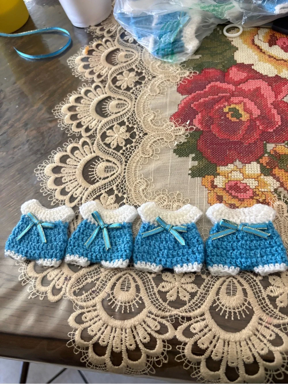 Handmade Blue Crochet Baby pins for baby shower, gender reveals and more